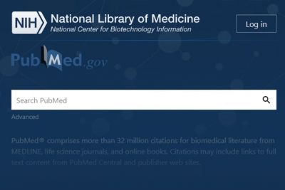 Écran d'accueil de PubMed